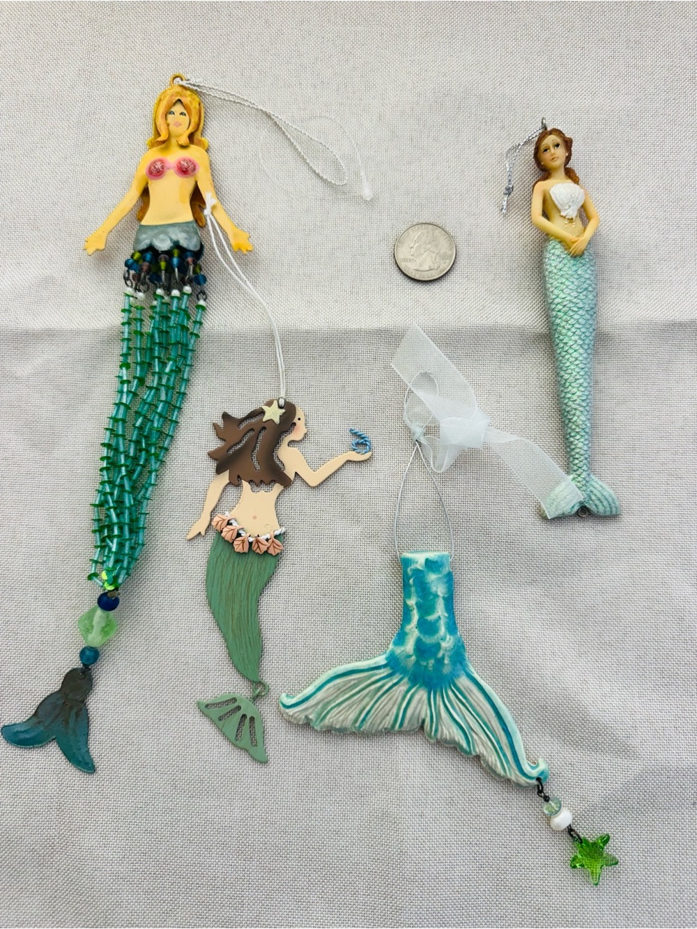 Mixed Mermaid Ornaments - Aqua & Green Tones Ocean Home Decor Beachy